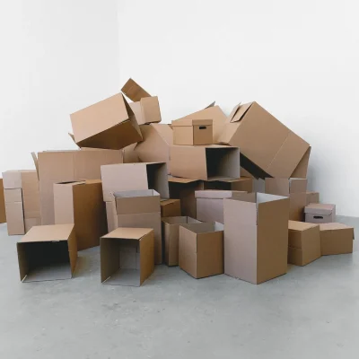Cartons et objets prêts pour un débarras d'appartement